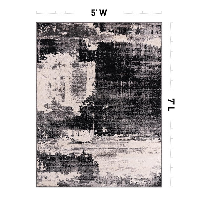 Rugshop Modern Abstract Design Non Shedding Soft Ideal for Living Room,Bedroom,Kitchen Area Rug 5' x 7' Black - Image 2