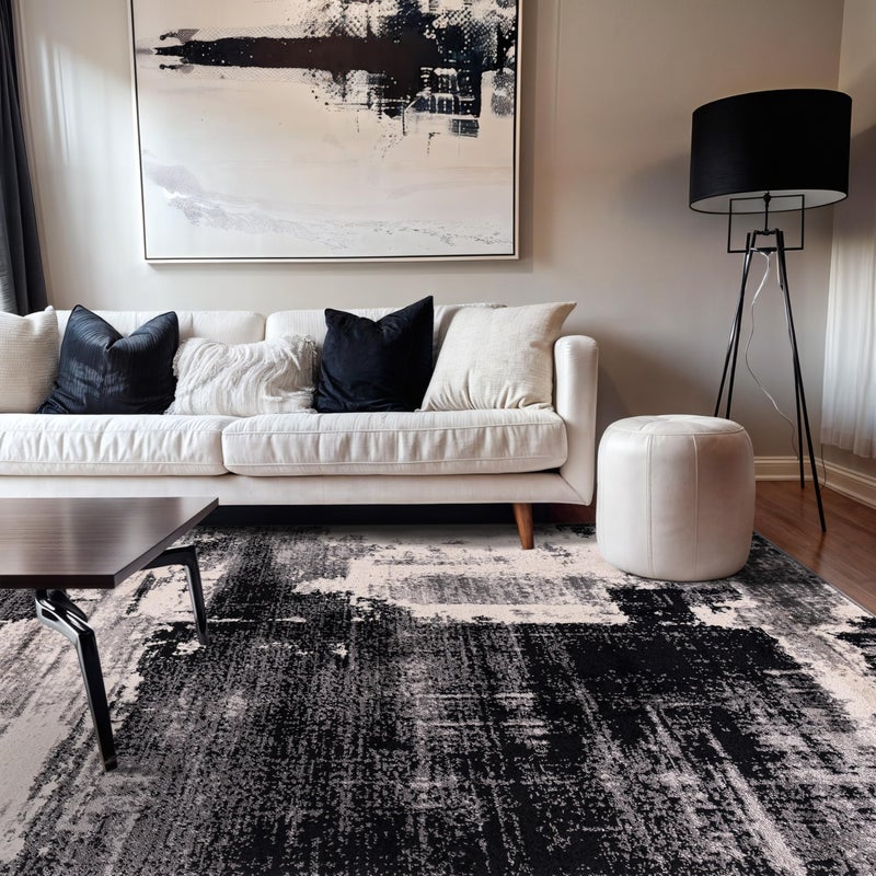 Rugshop Modern Abstract Design Non Shedding Soft Ideal for Living Room,Bedroom,Kitchen Area Rug 5' x 7' Black - Image 1