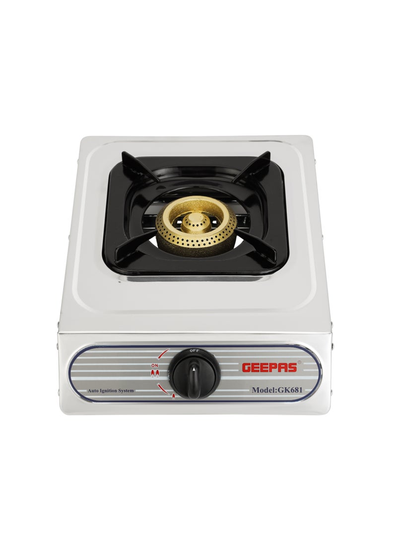 GEEPAS Auto Ignition Cook-top high Fuel Efficiency Single Burner Gas Cooker| Cast Iron Burner GK681 Silver - Image 1