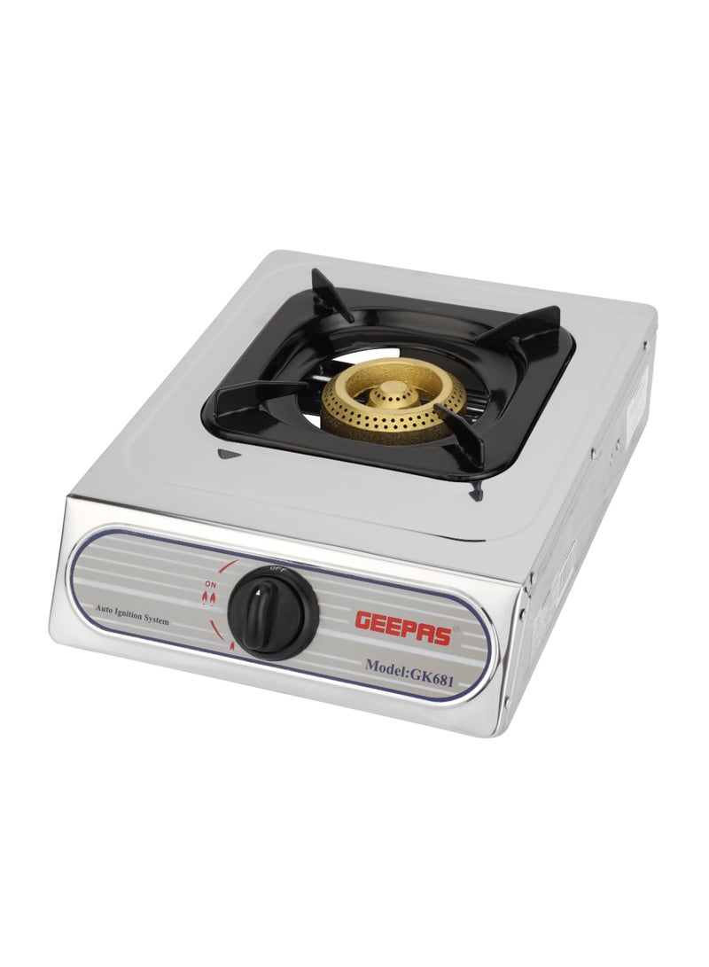 GEEPAS Auto Ignition Cook-top high Fuel Efficiency Single Burner Gas Cooker| Cast Iron Burner GK681 Silver - Image 2