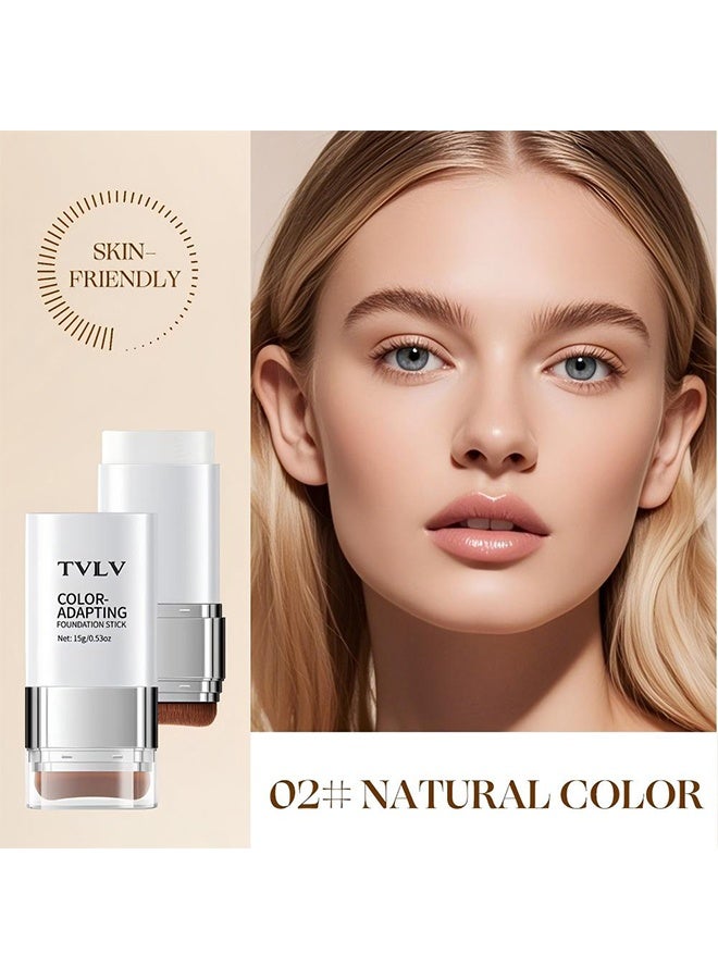 TVLV Foundation Stick, 2 in 1 Dual-Ended Eraser Contour Stick with Brush, Tinted Moisturizer, Skin Tint, Face Foundation, Radiant & Dewy Finish for Face Makeup (＃2 Natural Color) - Image 2