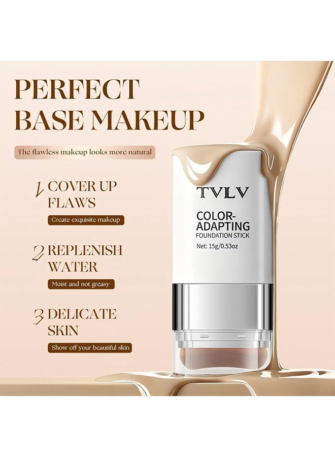 TVLV Foundation Stick, 2 in 1 Dual-Ended Eraser Contour Stick with Brush, Tinted Moisturizer, Skin Tint, Face Foundation, Radiant & Dewy Finish for Face Makeup (＃2 Natural Color) - Image 3