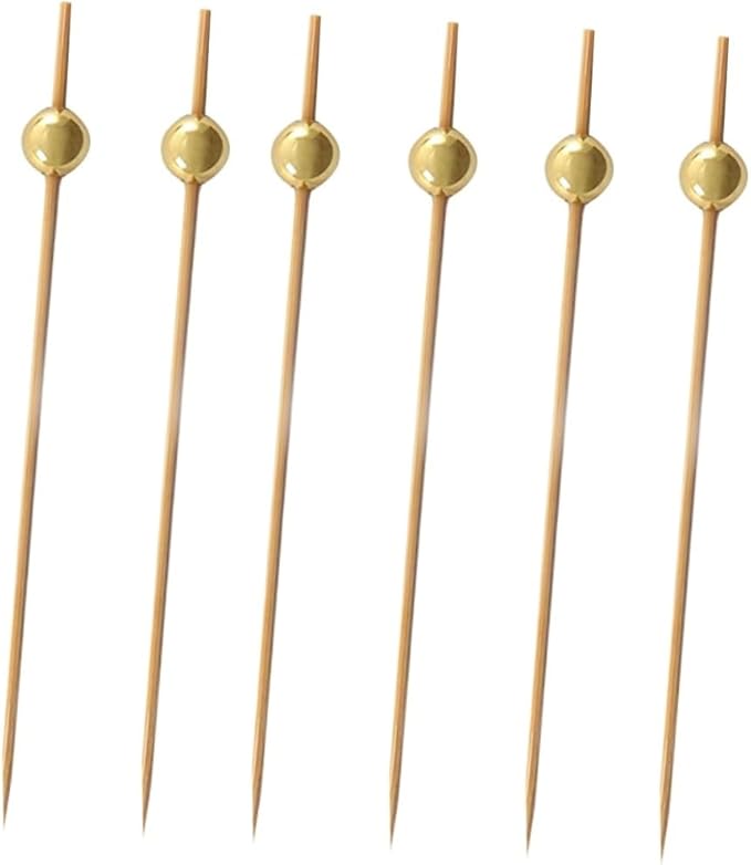Golden Appetizer Skewers with Round Beads for Fruit Burgers Party Snacks Home Entertaining - Image 1