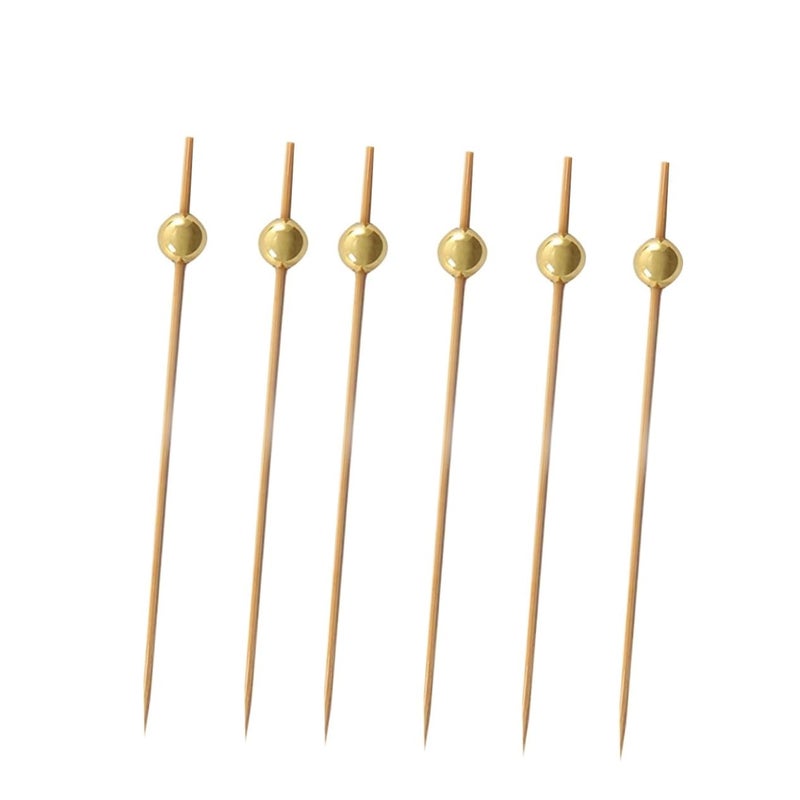 Golden Appetizer Skewers with Round Beads for Fruit Burgers Party Snacks Home Entertaining - Image 2