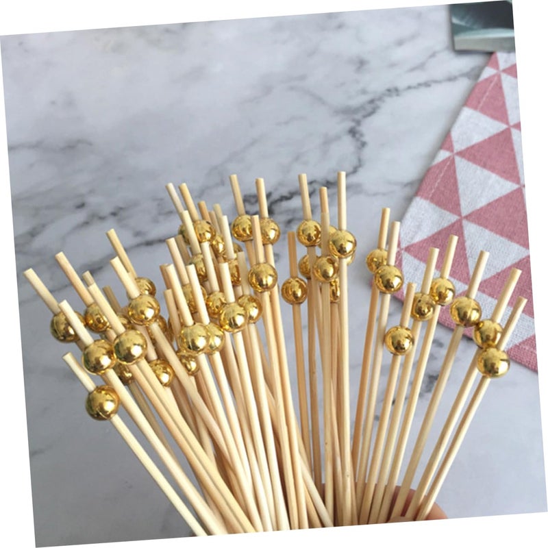 Golden Appetizer Skewers with Round Beads for Fruit Burgers Party Snacks Home Entertaining - Image 4