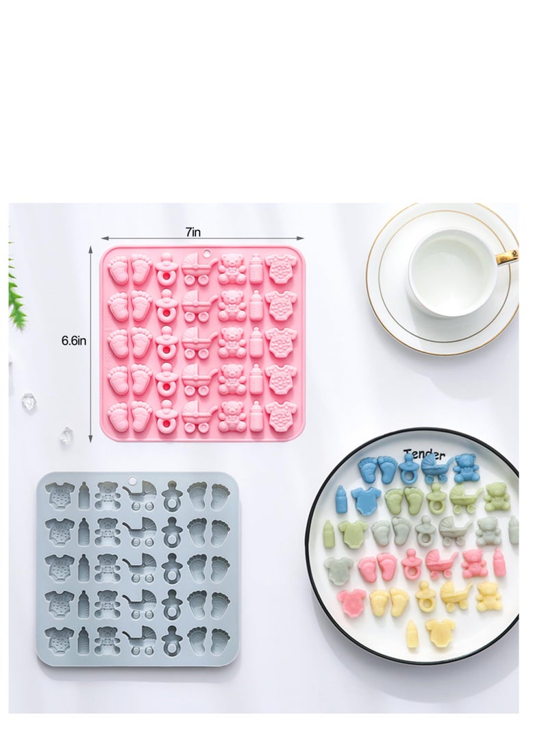 عبوتان من قوالب الشوكولاتة السيليكون لحفلات استقبال المولد - قوالب أقدام الرضيع، زجاجة الرضاعة، المصاصة، الملابس الداخلية، عربة الطفل والدببة - مثالية لحلوى الجيلي وتزيين كيك حفلات الأطفال - Image 3
