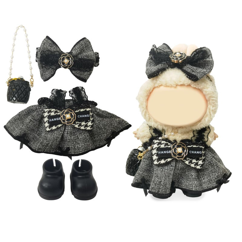 NEOVISTA Clothes Compatible with LABUBU Doll 4PCS Houndstooth lace Dress Set 17cm Doll Clothes Designer Outfit for Urban Chic Theme Classic Stylish Accessories for Labubu No Doll Houndstooth Rebel - Image 2