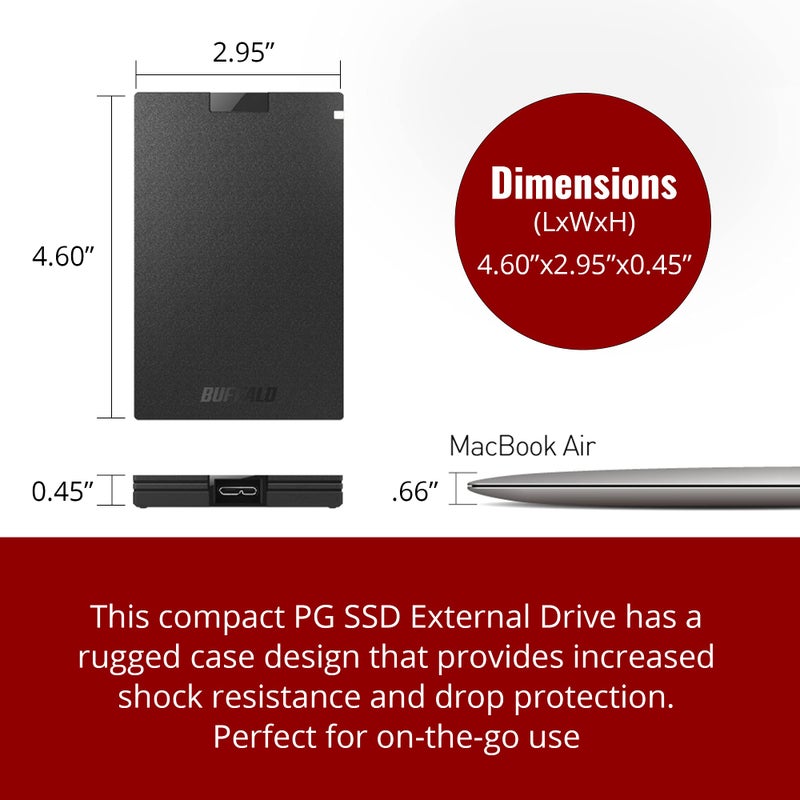 BUFFALO External SSD 500GB - Compatible with PS4 / PS5 / Windows/Mac - USB-C - USB-A - USB 3.2 - External Solid State Drive - â€ŽSSD-PG500U3B - Image 3