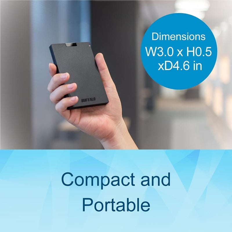 BUFFALO External SSD 500GB - Compatible with PS4 / PS5 / Windows/Mac - USB-C - USB-A - USB 3.2 - External Solid State Drive - â€ŽSSD-PG500U3B - Image 2