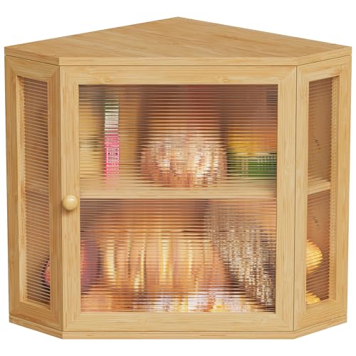 BEWISHOME Corner Bread Box,Bread Box for Kitchen Countertop,Double Layer Bamboo Wood Large Capacity Bread Storage Bin with Acrylic Wavy Door Panel(Meduim) 99ZMX01Y ﻿ - Image 1