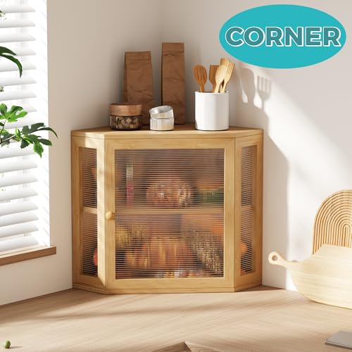 BEWISHOME Corner Bread Box,Bread Box for Kitchen Countertop,Double Layer Bamboo Wood Large Capacity Bread Storage Bin with Acrylic Wavy Door Panel(Meduim) 99ZMX01Y ﻿ - Image 3