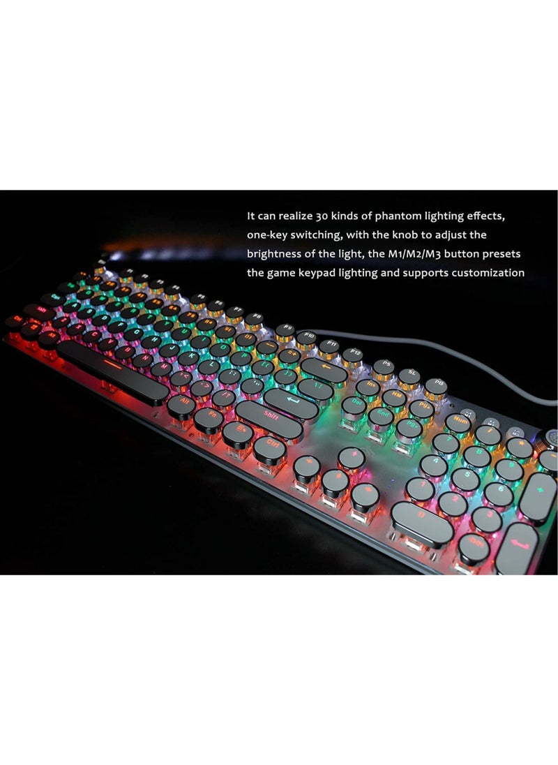 MissTiara K820WT Multimedia Mechanical Keyboard Retro Punk Button Keycap RGB Mechanical Keyboard Computer Game Wired Keyboard  - Image 5