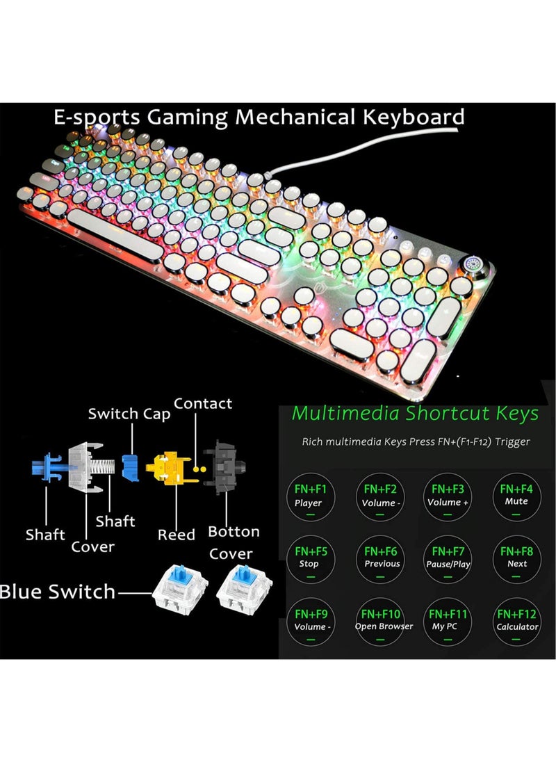 MissTiara K820WT Multimedia Mechanical Keyboard Retro Punk Button Keycap RGB Mechanical Keyboard Computer Game Wired Keyboard  - Image 4