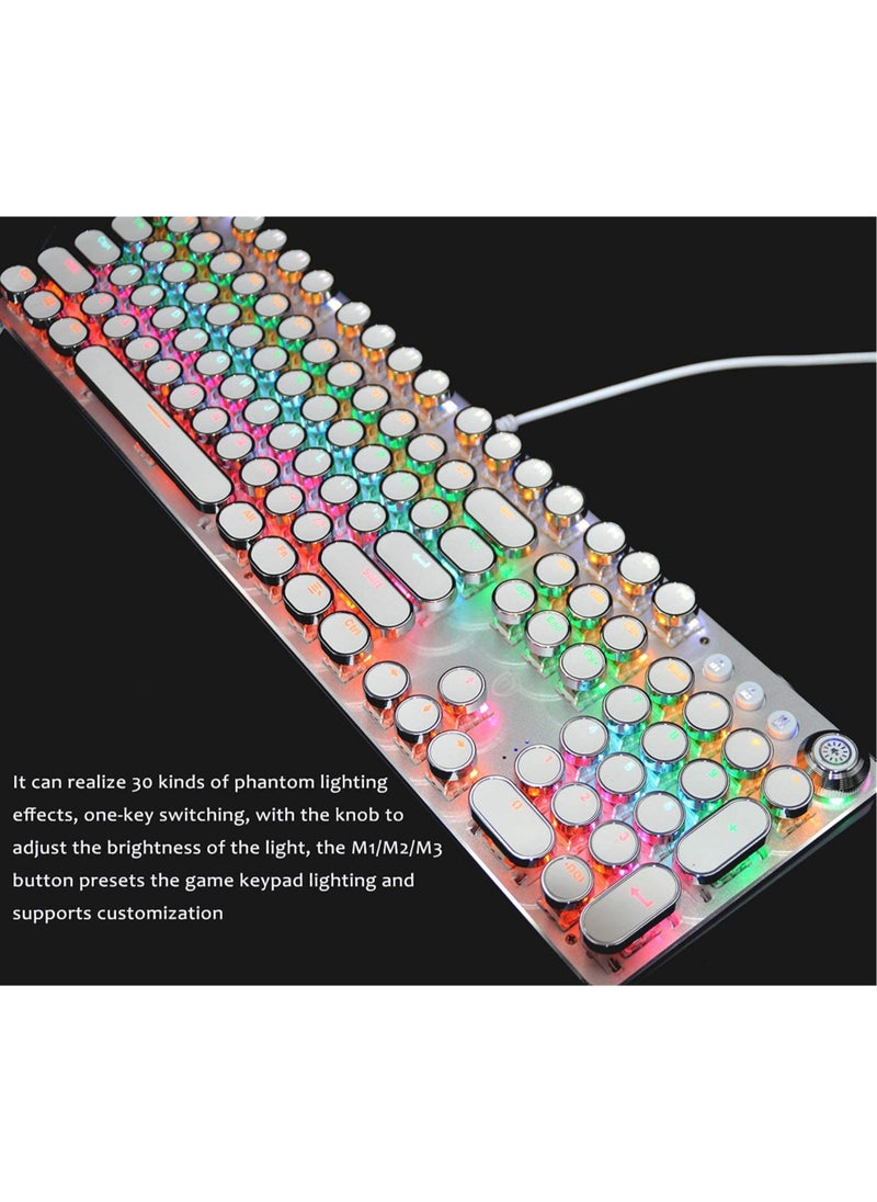 K820WT Multimedia Mechanical Keyboard Retro Punk Button Keycap RGB Mechanical Keyboard Computer Game Wired Keyboard