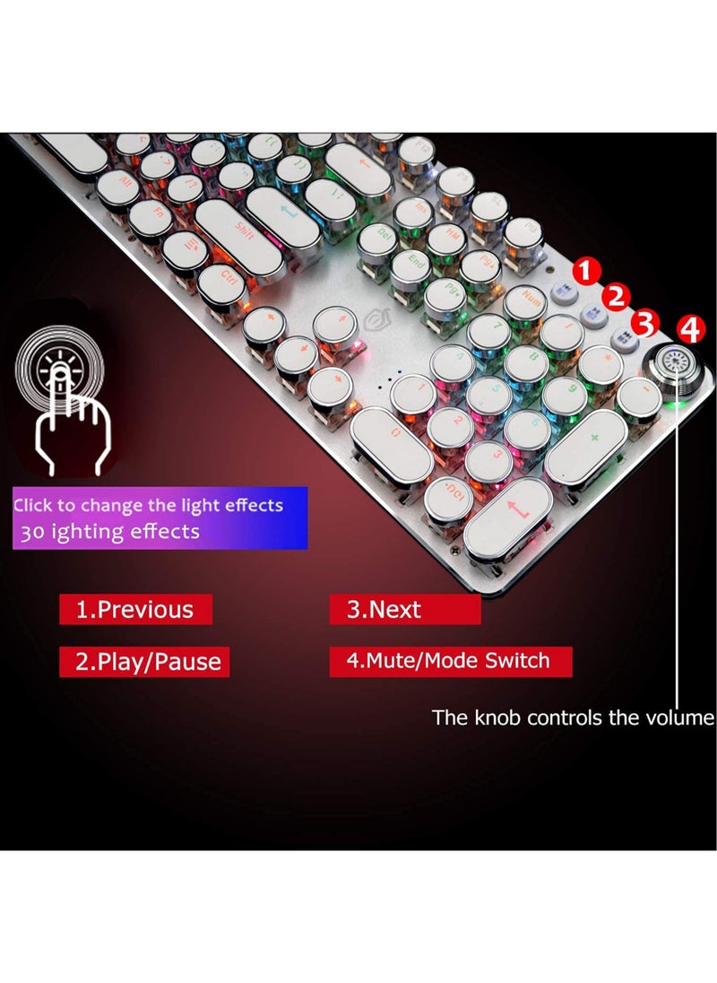 K820WT Multimedia Mechanical Keyboard Retro Punk Button Keycap RGB Mechanical Keyboard Computer Game Wired Keyboard