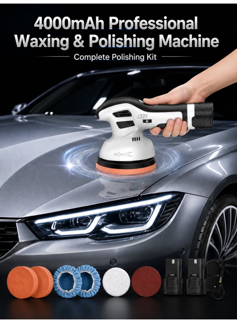 Kingone Cordless Car Polisher Machine, 6600 RPM, 6 Variable Speeds, Dual 2000mAh Batteries, Portable Buffer and Waxing Kit with Sponge Pads - Image 2