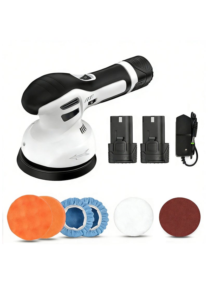Kingone Cordless Car Polisher Machine, 6600 RPM, 6 Variable Speeds, Dual 2000mAh Batteries, Portable Buffer and Waxing Kit with Sponge Pads - Image 1