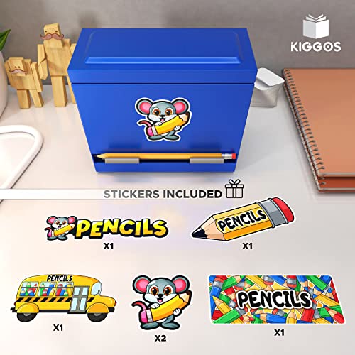 Kiggos Pencil Dispenser Holder Blue Stainless Steel Dispenser for Pencils with 6 Beautiful Stickers for Decoration Metal Pencil Dispenser for Classroom Home Office Teachers Students (Pencils Not Included) - Image 3