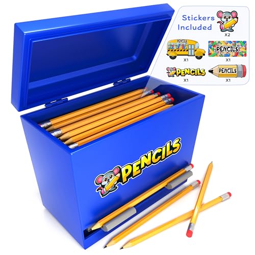 Kiggos Pencil Dispenser Holder Blue Stainless Steel Dispenser for Pencils with 6 Beautiful Stickers for Decoration Metal Pencil Dispenser for Classroom Home Office Teachers Students (Pencils Not Included) - Image 1