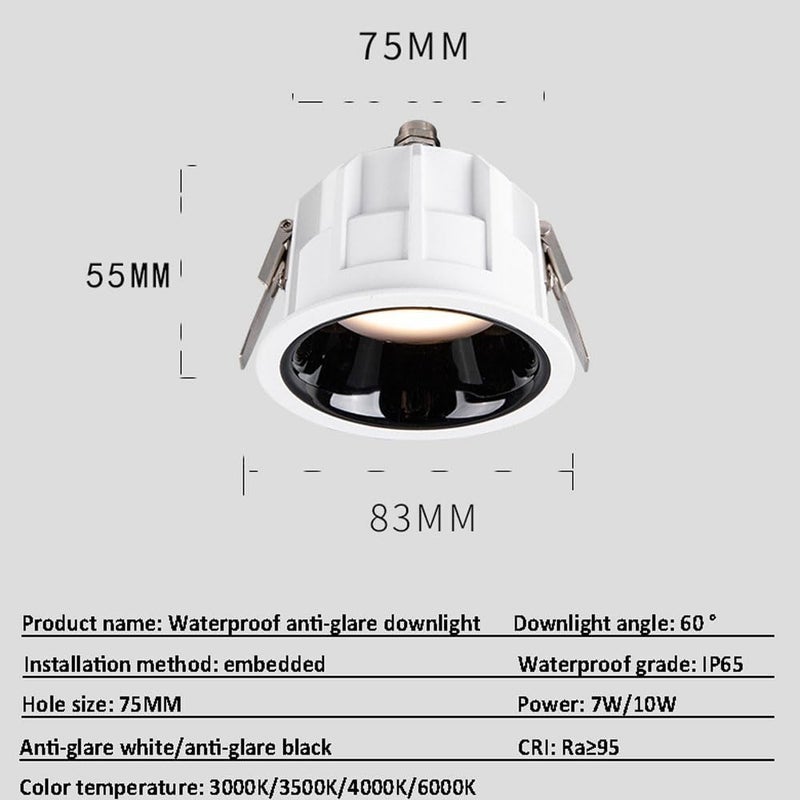 مصباح LED غائر بحجم 3.3 بوصة بقدرة 7 واط/10 واط، مقاوم للماء بمعيار IP65، مصباح دش مقاوم للماء، سبوت لايت سقف فائق النحافة بجسم ألومنيوم مع مؤشر تجسيد لوني 95 للحمام وغرفة النوم والممر (3000K-B10W) - Image 3