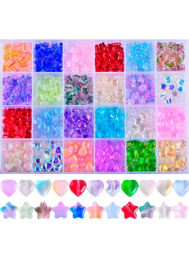 Star Beads & Heart Beads Kit 300pcs 8mm Glass Beads Crystal Spacer Beads for Bracelet Necklace Jewelry Making (8mm, Mix) - Image 1