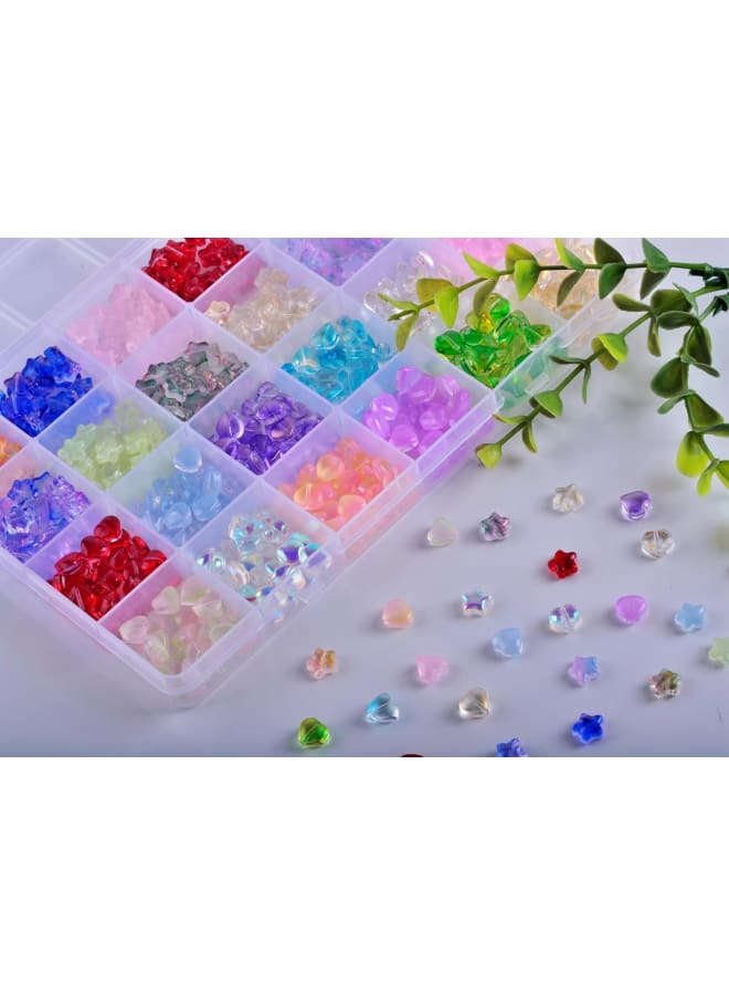 Star Beads & Heart Beads Kit 300pcs 8mm Glass Beads Crystal Spacer Beads for Bracelet Necklace Jewelry Making (8mm, Mix) - Image 2