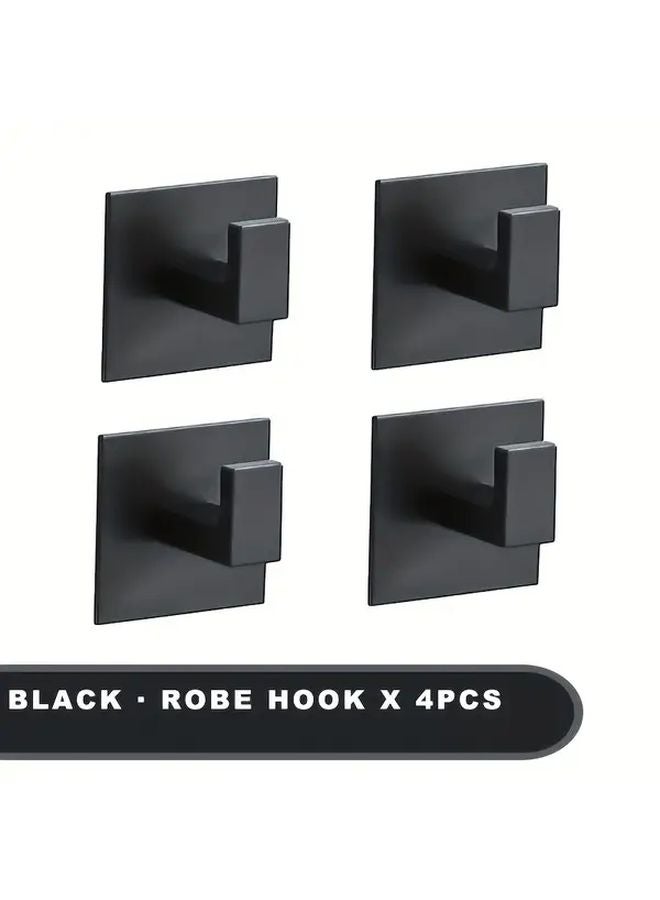 4Pcs Black Self Adhesive Towel Hooks No Drill Heavy Duty Wall Mount For Bathroom - Image 1
