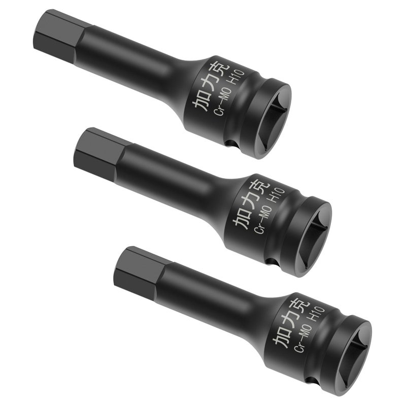 FOCMKEAS 3PCS 38 Square Drive H1010mm Impact Hex Bit Socket 60mm236 Length Hex Driver Impact Grade OnePiece Construction 38 Drive Allen Bit Socket CrMo Steel Black