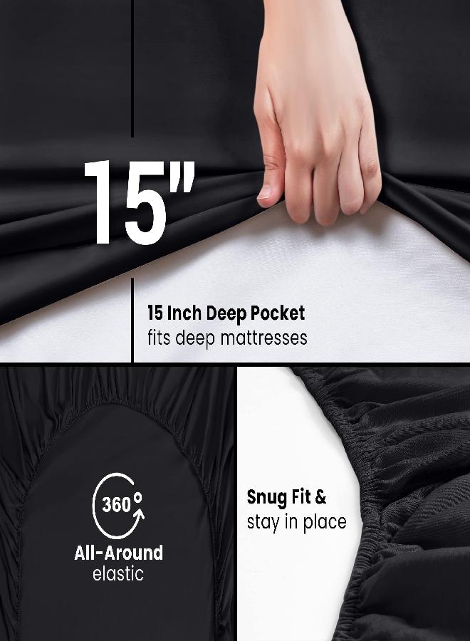Utopia Bedding Twin Fitted Sheet - Bottom Sheet - Deep Pocket - Soft Microfiber -Shrinkage and Fade Resistant-Easy Care -1 Fitted Sheet Only (Black) - Image 2