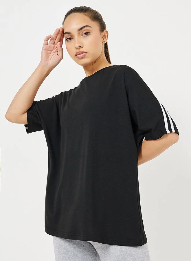 Styli Active Drop Shoulder Striped Yoga Loose Fit Top