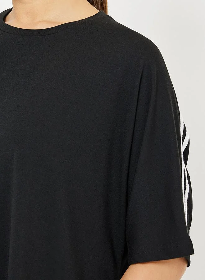 Styli Active Drop Shoulder Striped Yoga Loose Fit Top