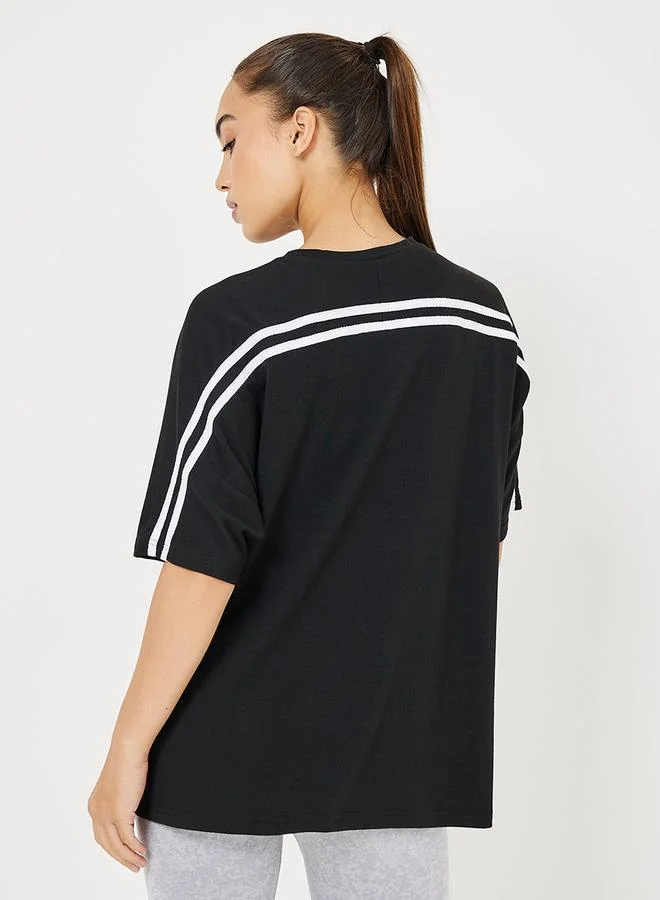 Styli Active Drop Shoulder Striped Yoga Loose Fit Top