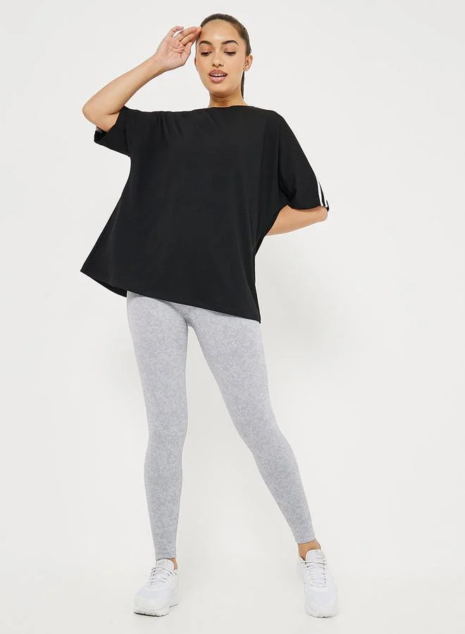 Styli Active Drop Shoulder Striped Yoga Loose Fit Top