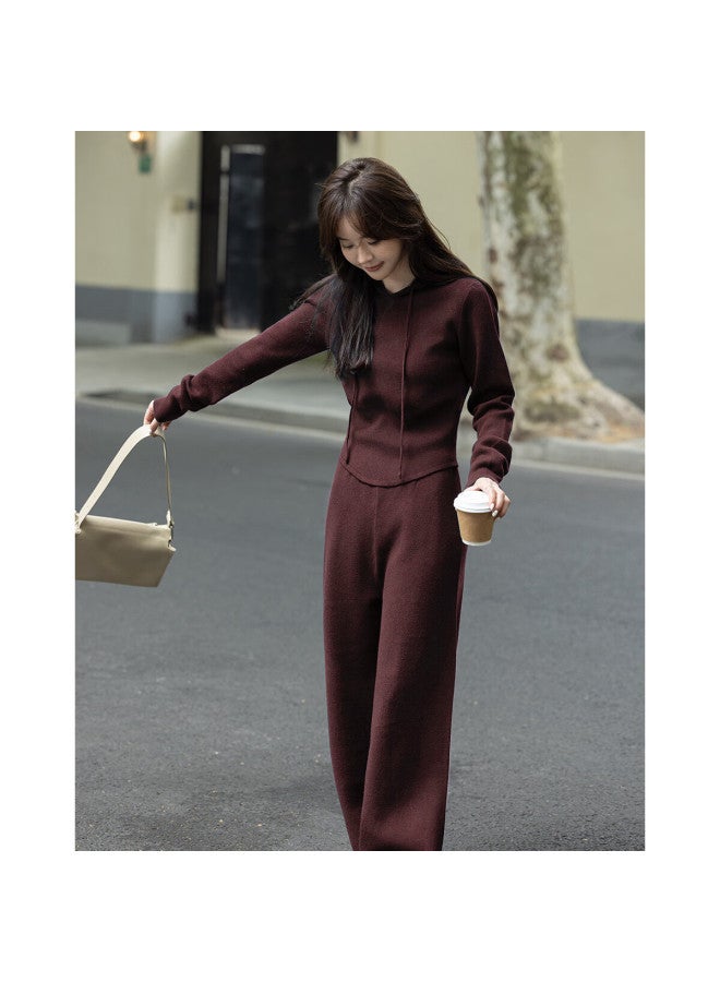 Mt Winter Simple Knit Sweater With Elastic Waist Wide-leg Pants Set - Image 3