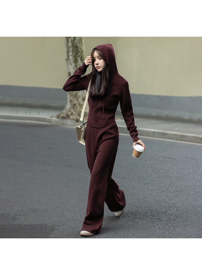 Mt Winter Simple Knit Sweater With Elastic Waist Wide-leg Pants Set - Image 1