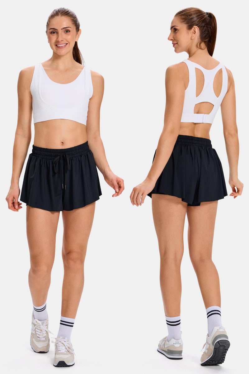 Blaosn Flowy Athletic Shorts for Women Gym Yoga Workout Running Sweat Short Pants spandex Butterfly Tennis Skort Skirt with Pockets underneath Girls Cute Comfy Trendy Clothes Casual Summer Outfits 5" Black M - Image 2