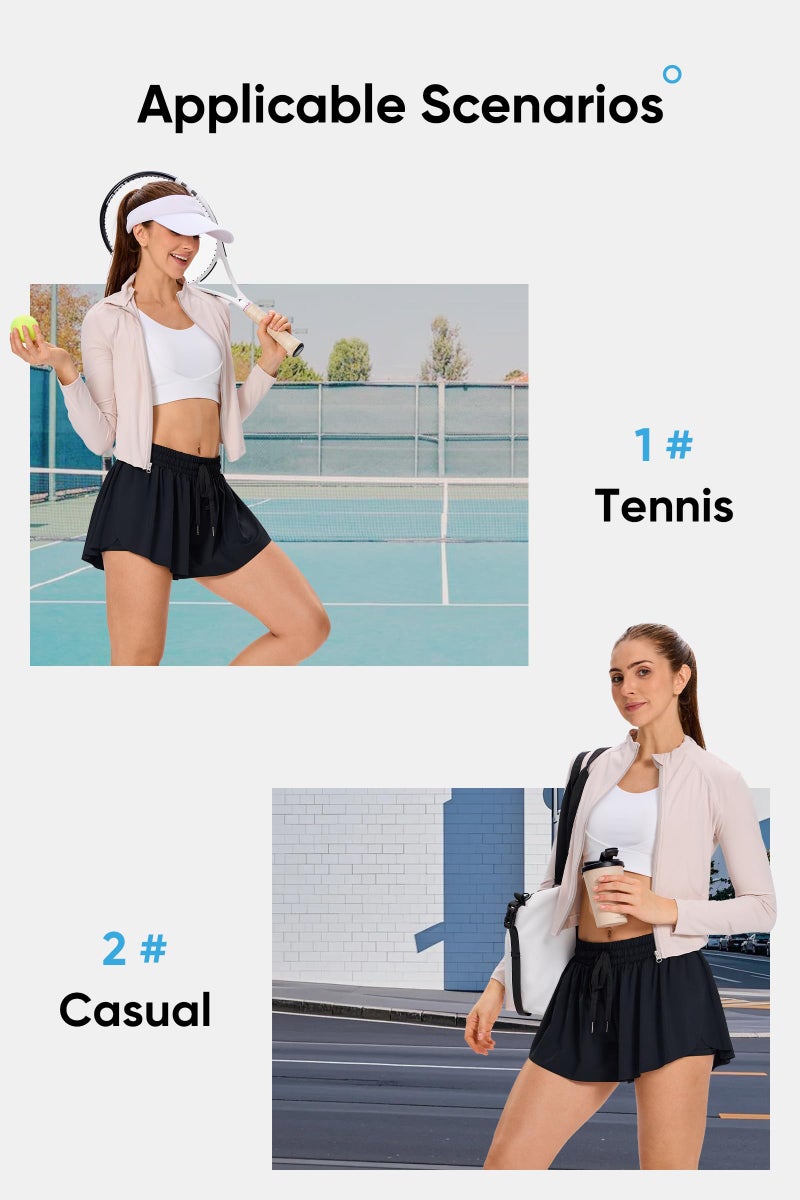Blaosn Flowy Athletic Shorts for Women Gym Yoga Workout Running Sweat Short Pants spandex Butterfly Tennis Skort Skirt with Pockets underneath Girls Cute Comfy Trendy Clothes Casual Summer Outfits 5" Black M - Image 5