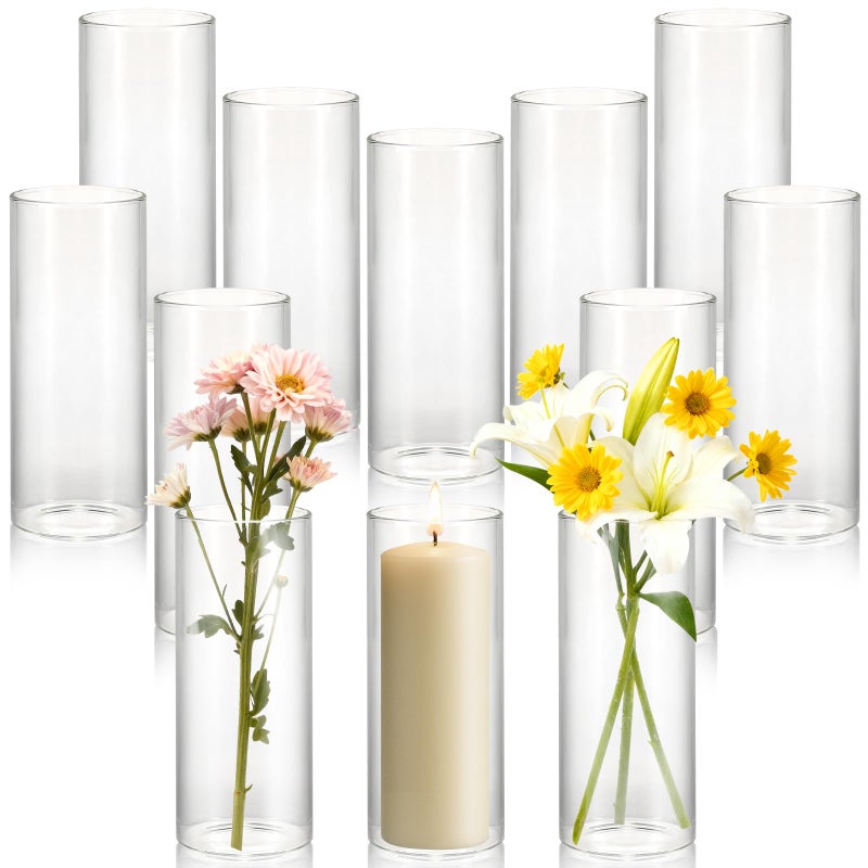 Tigvio 12 Pack 6.5" Tall x 2.4" Diameter Clear Glass Cylinder Vases-Flower Vases for Centerpieces, Hurricane & Floating Candle Holders for Weddings, Parties, Home Decor,Table Displays - Image 1