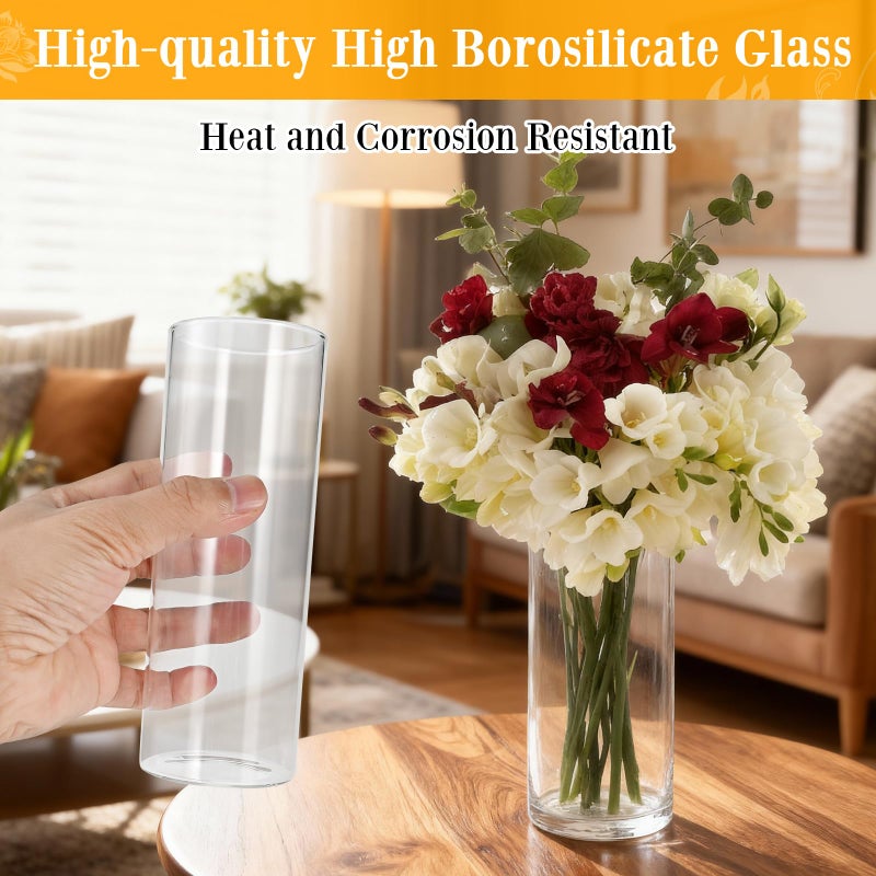 Tigvio 12 Pack 6.5" Tall x 2.4" Diameter Clear Glass Cylinder Vases-Flower Vases for Centerpieces, Hurricane & Floating Candle Holders for Weddings, Parties, Home Decor,Table Displays - Image 3