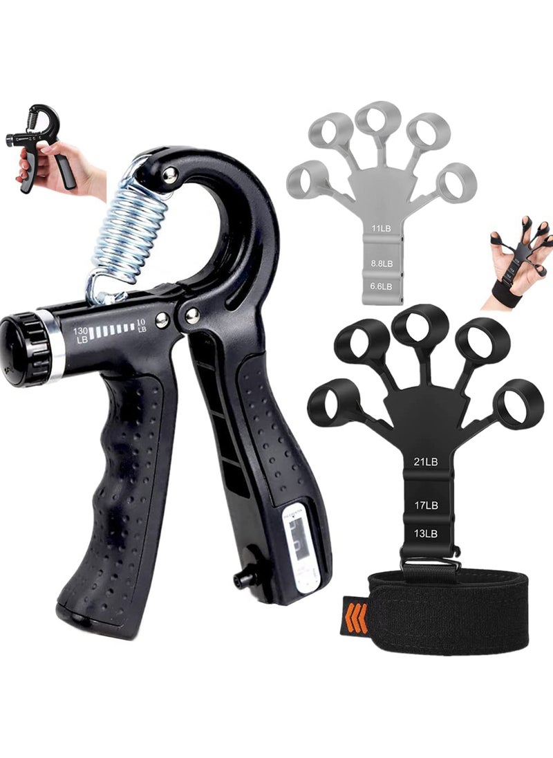 Rock Pow 3PCS Hand Grip Strengthener, Adjustable Finger Exerciser and Finger Stretcher Grip Strength Trainer Finger Resistance Band, Finger Flexion Extension Training Relieve Wrist & Thumb Pain (3 PCS)  - Image 1