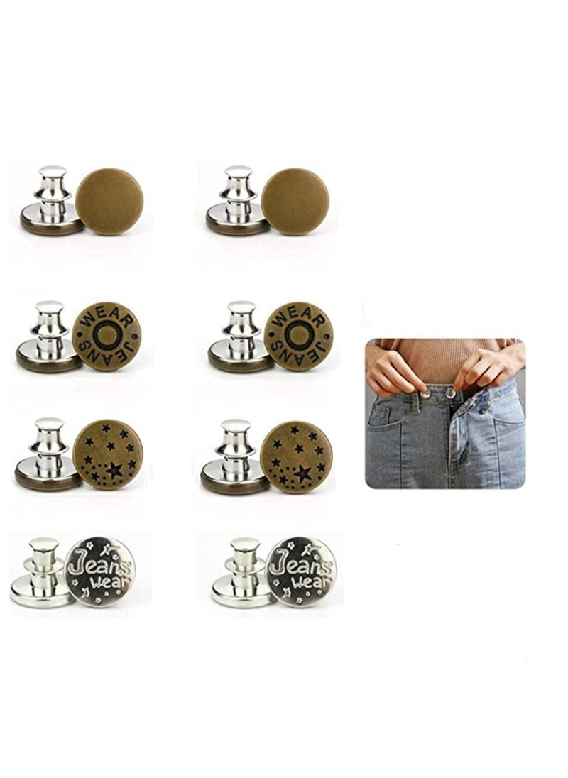 8 Pcs Button Pins for Jeans Pants, No Sew Perfect Fit Jean Button Tightener Removable Button Reusable, Adjuestable Pants Waist Size Instant Reduce Too Big Pants Waist  - Image 1