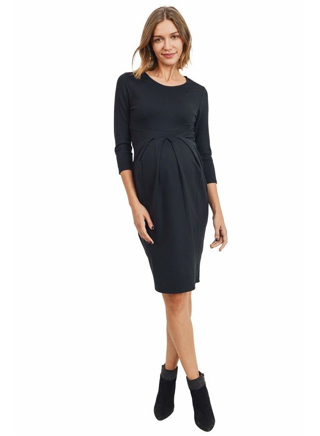 LaClef Womens Knee-Length Midi Maternity Dress with Front Pleat Long Sleeve (¾ Sl Black, Medium) - Image 4