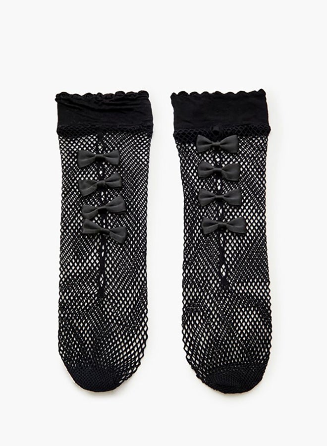 Sheer Fishnet Bow Crew Socks