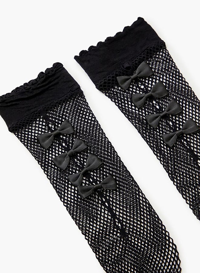 Sheer Fishnet Bow Crew Socks