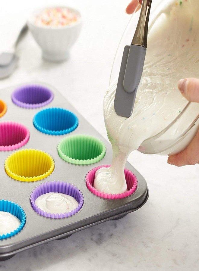 BAKERS PARDISE قوالب سيليكون للخبز من بيكرز بارديس، غير لاصقة، مناسبة لخبز المافن والكب كيك والبراونيز | أغطية كب كيك آمنة للاستخدام في الميكروويف والفرن | أكواب ورقية دائرية بألوان قوس قزح للتزيين - (6 قطع) - Image 3