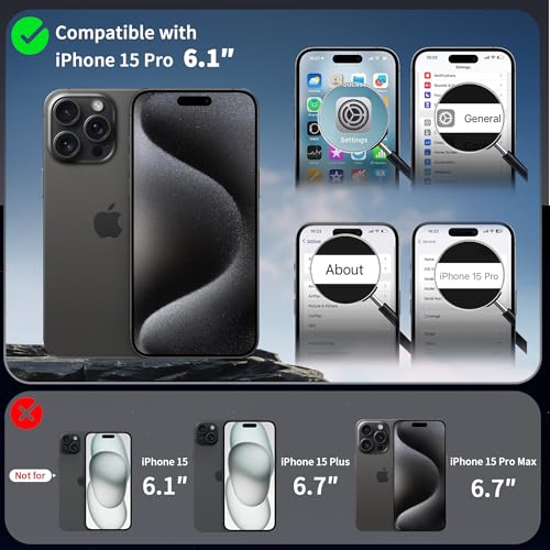 CACOE Magnetic Case for iPhone 15 Pro 6.1 inch with 360 Rotatable Ring Stand, Compatible with MagSafe Car Phone Mount, Cases Cover Phone Holder for Desk Meeting/Videos Matte Black - Image 2