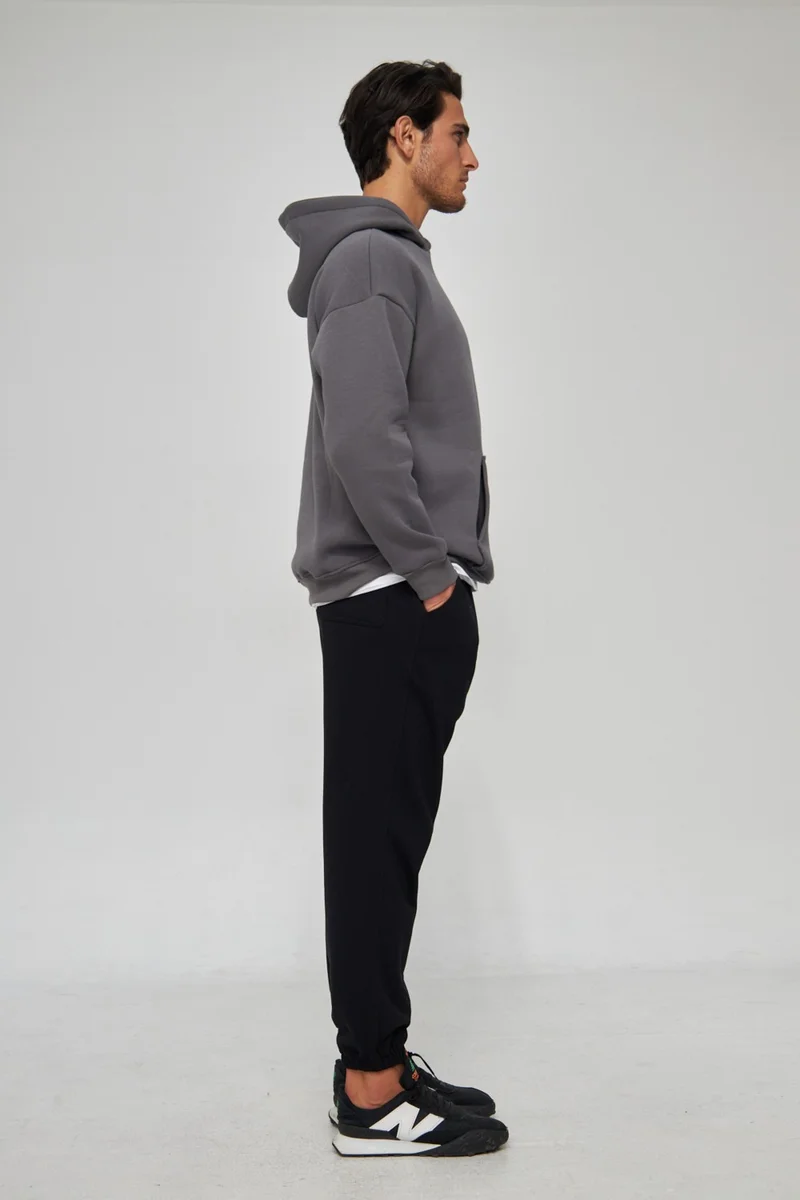 MRS Clothing Men's Smoke Unisex Plain Hooded Collar Cotton Pocket Detailed Sweatshirt