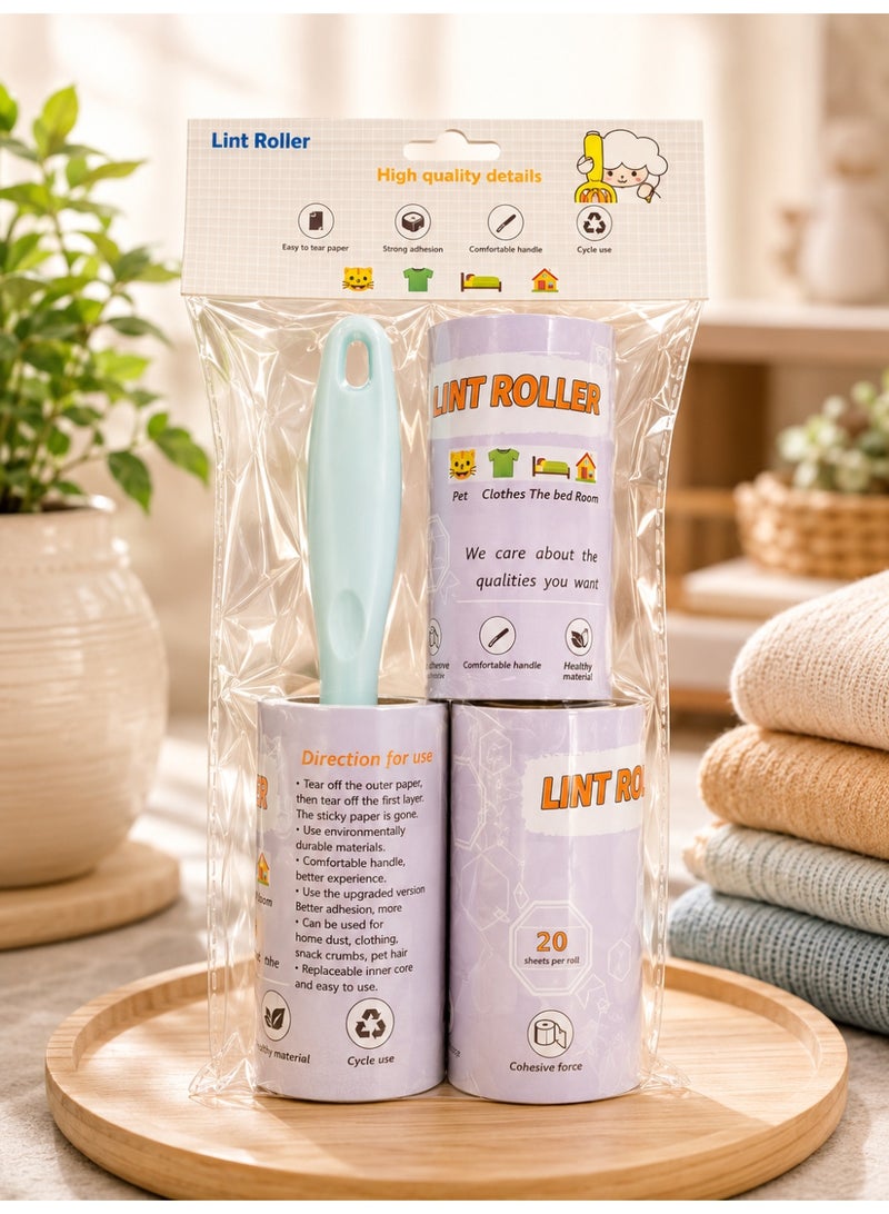 Reusable Lint Roller Set with Extra Refills – Sticky Pet Hair & Dust Remover for Clothes, Furniture & Home – Portable Cleaning Roller Kit
