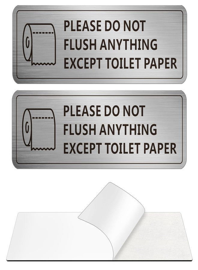 MongFun Do Not Flush Anything Except Toilet Paper Sign for Bathroom, Do Not Flush Rules Bathroom Sign, (2 PACK) Self-adhesive Aluminum Metal Signs for Business and Home (9 x 3 Inch, Brushed Aluminum) - Image 1