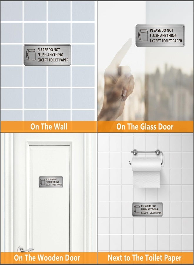 MongFun Do Not Flush Anything Except Toilet Paper Sign for Bathroom, Do Not Flush Rules Bathroom Sign, (2 PACK) Self-adhesive Aluminum Metal Signs for Business and Home (9 x 3 Inch, Brushed Aluminum) - Image 3